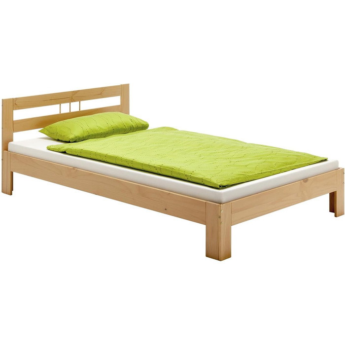 Ліжко з масиву дерева Theo Молодіжне ліжко Каркас ліжка Односпальне ліжко з узголів'ям Масив сосни в лакованому кольорі (90 х 200 см, кольори бука)