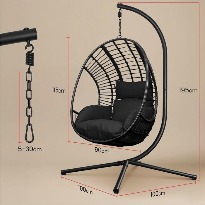 Крісло-гойдалка Swoods XXL з металевим каркасом - для дому та вулиці, з подушкою - яйцеподібне крісло, до 150 кг (темно-сірий)
