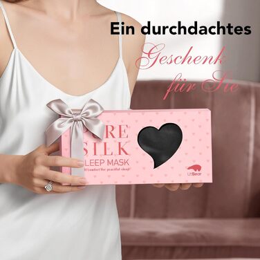 Маска для сну LitBear з шовку для тих, хто спить на боці, 100% шовк 22 momme 6A тутового шовку, блокує світло, для жінок та чоловіків, з чохлом для зберігання та гумкою для волосся (Чорна)