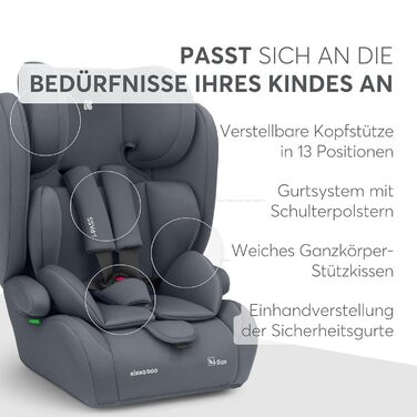 Автокрісло KikkaBoo 9-36 кг i-PASS, група 1/2/3, i-Size, 15 місяців - 12 років, сірий колір