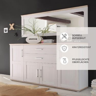 Тумба-консоль Stella Trading ROMANCE в стилі кантрі, матеріал: осика, колір: горіх/дуб Сан Ремо, 186 x 100 x 46 см. Велика тумба для вітальні з великим об'ємом зберігання.