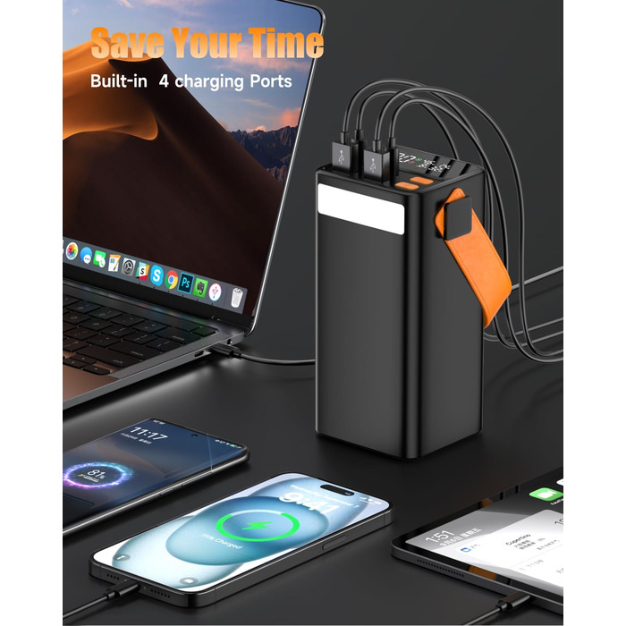 Power Bank 79800mAh Große Tragbares Laptop Powerbank 100W з LED дисплеєм та 4 виходами, для смартфонів, планшетів та ноутбуків