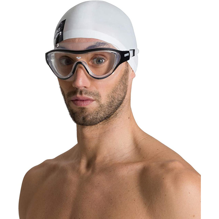 Захисна маска для плавання ARENA The One Mask для дорослих, плавальна маска з великими лінзами, захист від ультрафіолету, саморегулююча носова частина, захисні прокладки для орбіт (чорний (прозорий-чорний-прозорий))