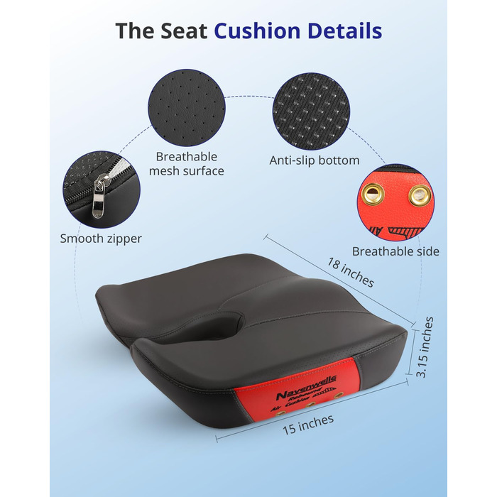 Велике сидіння з піною з пам'яті, ергономічна подушка для офісного крісла для полегшення тиску, подушка для полегшення болю в ішіасі з протиковзкими гумовими точками, дихаюча подушка для ігрового крісла (чорний)