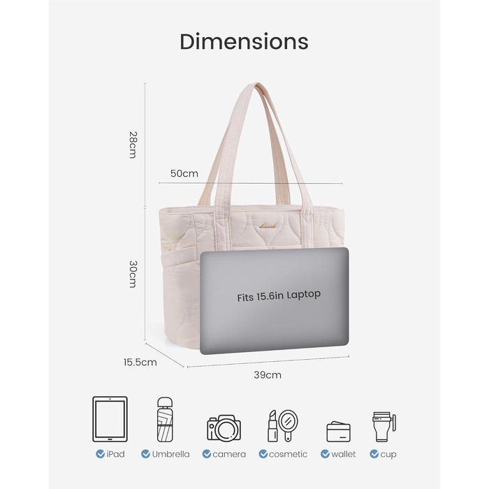 Сумка для ноутбука LOVEVOOK: жіноча сумка-шоппер середнього розміру (15.6 дюймів, бежева)
