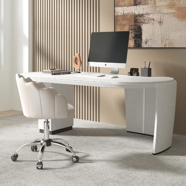 Крісло WOLTU для офісу та дому, крісло до туалетного столика з м'якою спинкою у вигляді пелюсток, поворотне з роликами, регульоване по висоті, для робочого кабінету, спальні, оксамит, бежевий