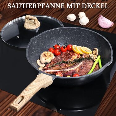 Сковорода з високим бортиком GiPP, 30 см, з кришкою, керамічне антипригарне покриття, 4.3 л, для всіх типів плит, білий (сірий), без PFOA/PFOS