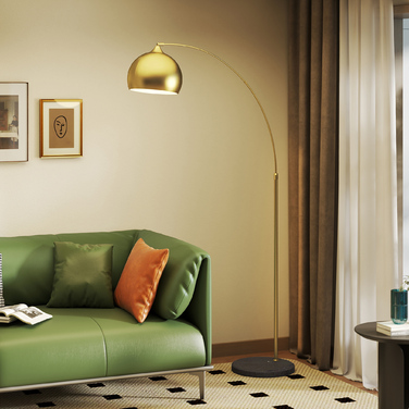 Стійка лампа з регульованою висотою, з підсвіткою від вимикача на підставці, з декоративною основою під мармур, висота 170-180 см, золотий/чорний колір