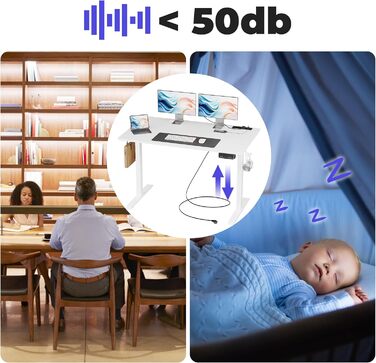 Стіл JOISCOPE з регулюванням висоти, 120 см, USB і Type-C, антикварне дерево, білий, 48 дюймів