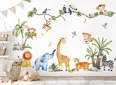 Наклейка на стіну Grandora із зображенням тварин джунглів, наклейка на стіну для дитячої кімнати, декоративна наклейка DL801-5 (XL - 147 x 76 см (ШхВ))