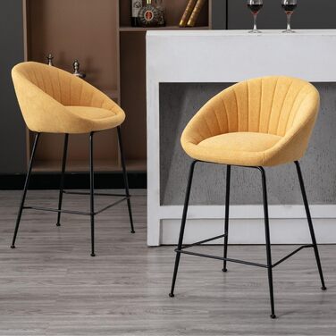 Набір з 2 барних стільців Chairus, жовті. Металевий каркас, льонова оббивка. Для кухні, дому, барної стійки.