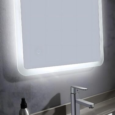 Дзеркало для ванної кімнати MIQU LED 60x50 см з підсвічуванням, тепле/холодне світло, регулювання яскравості, антизапар, прямокутна форма