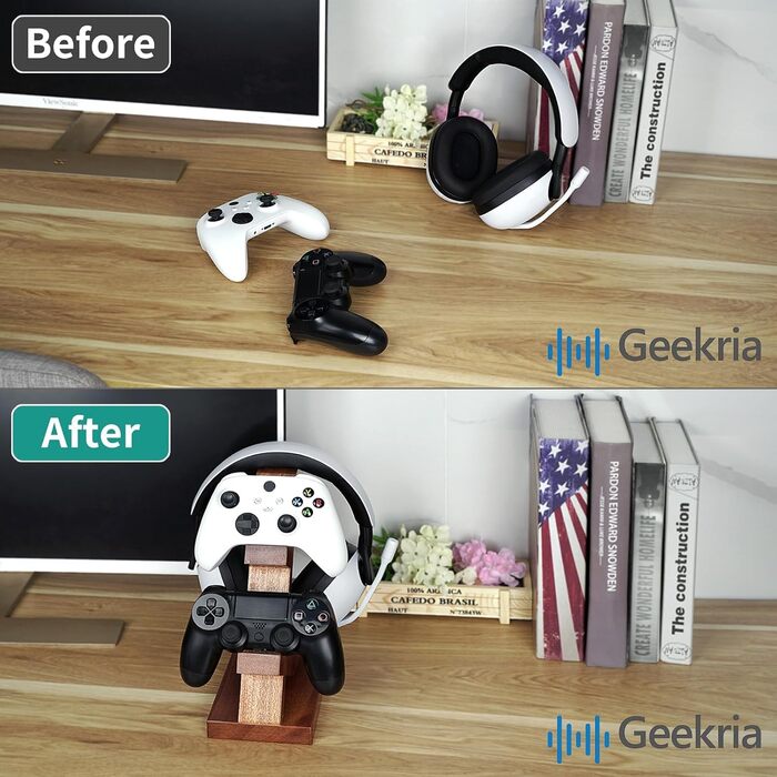 Підставка для геймпадів та навушників GEEKRIA з масиву дерева - універсальна для PS4/PS5/Xbox/Switch/8BitDo (колір: коричневий)