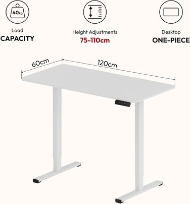 Регульований стіл Sanodesk 110x60 см з суцільною стільницею - компактний стоячий стіл для маленьких приміщень, ергономічний та стильний, білий