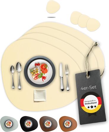 Набори серветок для столу, 4 шт. – екологічні, стабільні та неслизькі – з еко-шкіри, Made in Germany (Сучасний стиль, Бежевий колір)