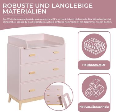 Комод з пеленальним столиком Rebecca Mobili, Aqua Grün Braun, 100 x 80 x 42 см, Kiefern MDF, артикул RE6985