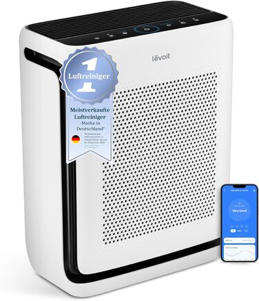 Повітряочищувач LEVOIT з HEPA-фільтром: для дому, від грибка, пилу, алергенів та запахів, з керуванням через додаток, таймером, нічним режимом та світлом, матовий білий
