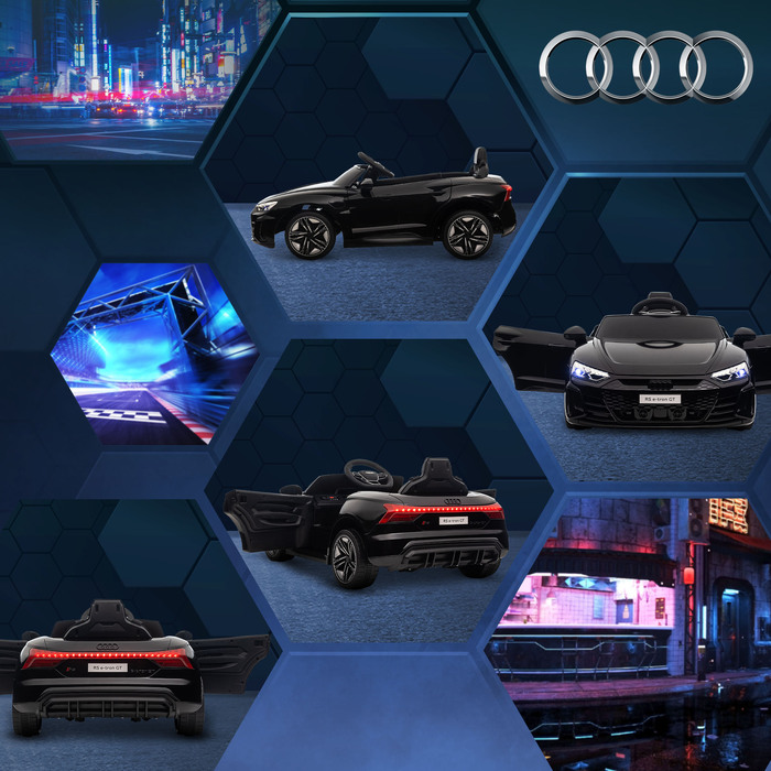 Дитячий електромобіль HOMCOM Audi, з ліцензією Audi, з ременем безпеки, дистанційним керуванням, світлом, чорного кольору, розміри: 103 x 58 x 41 см