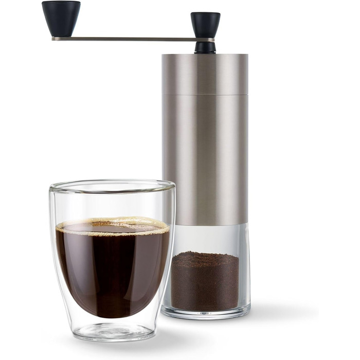 Кавомолка Tchibo ручна, керамічний жорно, регульований помел, срібна