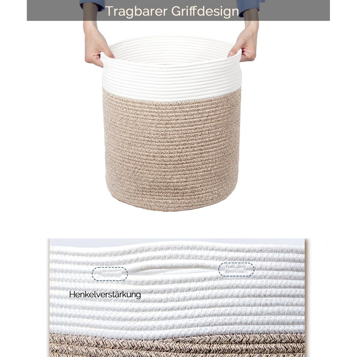 Кошик для білизни 32л з бавовни з ручками (34x40см), плетений кошик для зберігання, коричневий