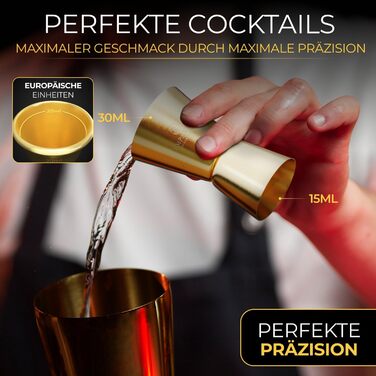 Набір для коктейлів Cobbler 700 мл з нержавіючої сталі, без розливання, професійний шейкер для коктейлів з підставкою та рецептами, набір для барменів (стартовий, золотий)