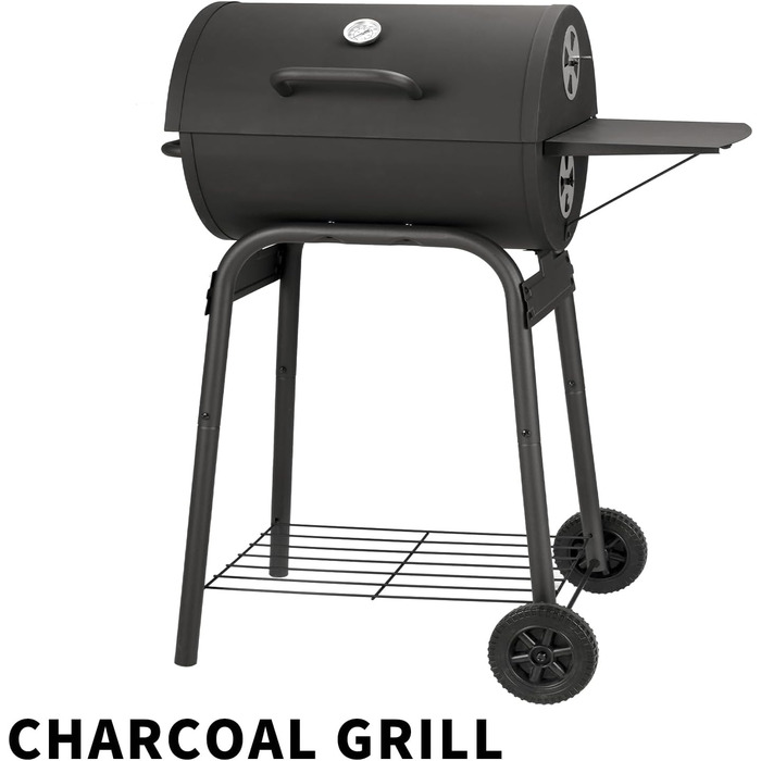 Дров'яний гриль-возок: гриль на дровах з решіткою та термометром, великий гриль для барбекю, гриль-смокер для саду