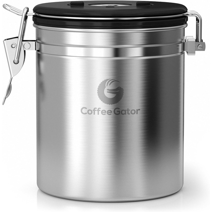 Набір кавових контейнерів Coffee Gator з нержавіючої сталі (2 шт.) – зберігає каву свіжою довше. З датою розкриття, CO2-вентилем та мірною ложкою.