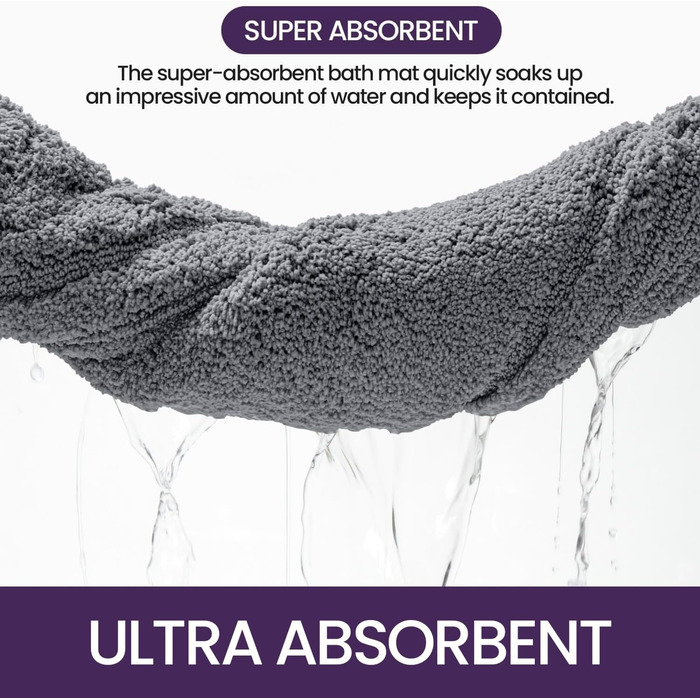 Килимок для ванної кімнати DEXI 60 x 110 см, м'який, нековзний, миючий, сірий