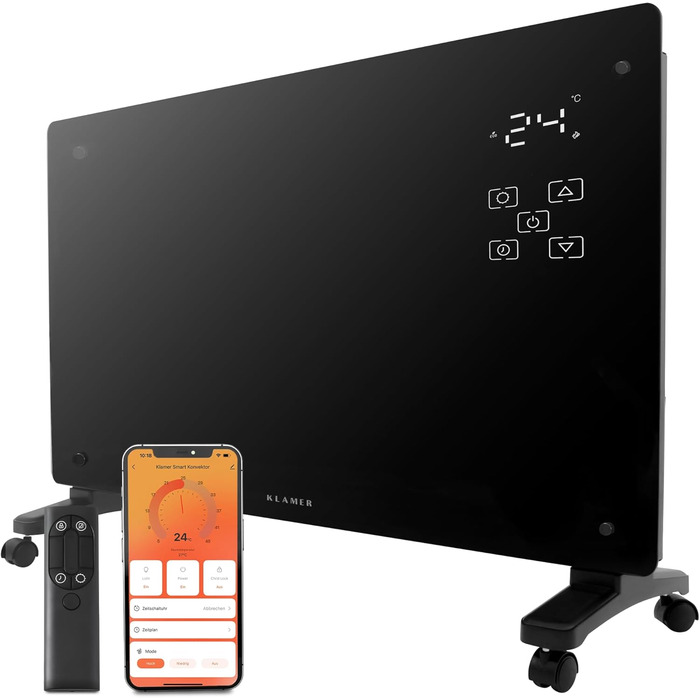 Konvektor KLAMER Pro 2500W з Wi-Fi, керуванням через додаток та таймером, ECO-режим, захист від замерзання, LED-дисплей, захист від перегріву, для дому та спальні, настінний/підлоговий, білий/чорний