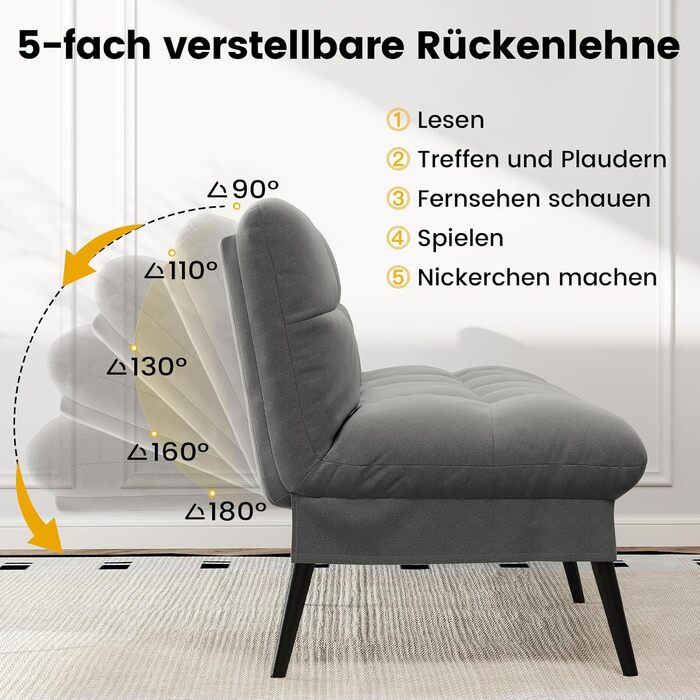 Диван-ліжко LUCKRACER 3-місний з регулюванням кута нахилу, сірий, для вітальні та квартири