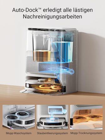 Робот-пилосос EUREKA J12 Ultra з функцією миття підлоги (самостійне очищення, прання та сушка), потужність всмоктування 5000Pa, обертова функція миття, Dual-LiDAR навігація, 3D уникнення перешкод, білий