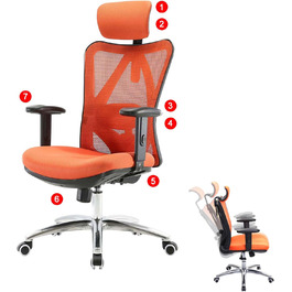 Офісний стіл Mendler HWC-J86, ергономічне крісло, регульована поперекова підтримка, 150 кг, оранжеве