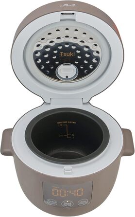 Керамічний рисоварка Yum Asia Tsuki Mini (2,5 чашки, 0,45 л), 5 функцій приготування рису, 2 функції мультиварки, LED-дисплей, 220–240V (Сірий)