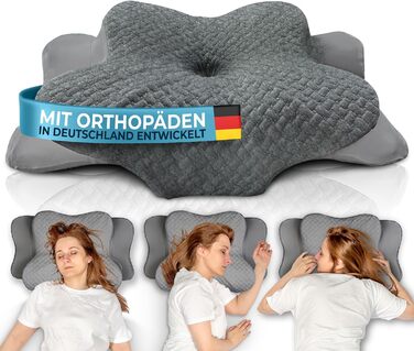 Ортопедична подушка Glückstoff® Ergo: підтримка шиї, memory foam, для всіх типів сну | Подушка від болю в шиї, сірого кольору
