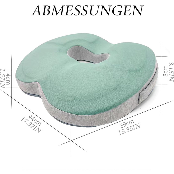 Ортопедична антидекубітативна подушка-кіль (донат) від гемороїду, простатиту та болю в копчику та спині, ергономічна сидіння для дому та офісу (Зелена)