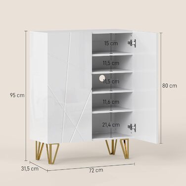 Шафа для взуття HOMCOM з 2 дверцятами, 3 регульовані полиці, на 15-20 пар взуття, 72 x 31,5 x 95 см, білий