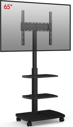 Підставка для телевізора мобільна з поличками Holz, 32-65 дюйми, чорна, VESA 400x400, до 40 кг
