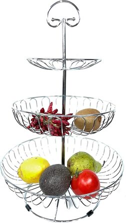 Фруктовий поверх Auroni, 3 поверхи, D 30 см, кошик для фруктів висотою 47 см, металева миска для фруктів - - декоративний для більшого простору на кухні-стільниці-багато місця-ідея подарунка (срібло)
