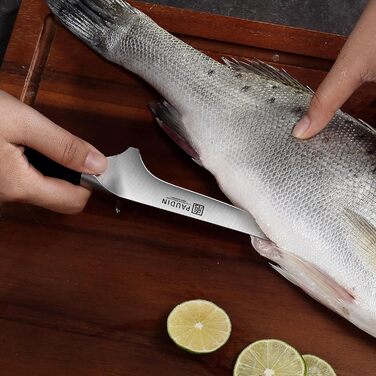 Набір кухонних ножів Paudin 7 предметів з дерев'яним блоком, професійний набір ножів для кухні, з високоякісним лезом та ABS ручками (рибний ніж)