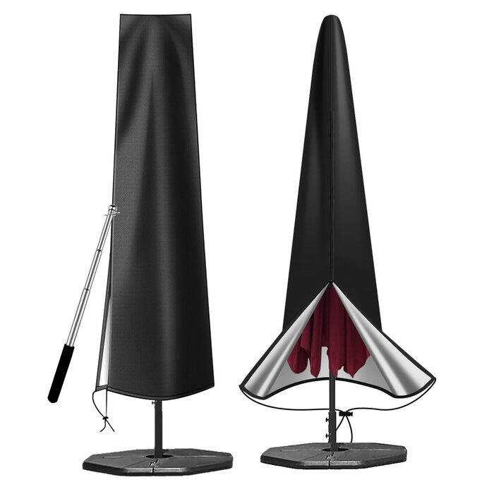 Чохол для парасольки OKPOW 3м: водовідштовхуючий, 600D, з блискавкою, захист від сонця, вітру та снігу, 190см×30/50см, чорний