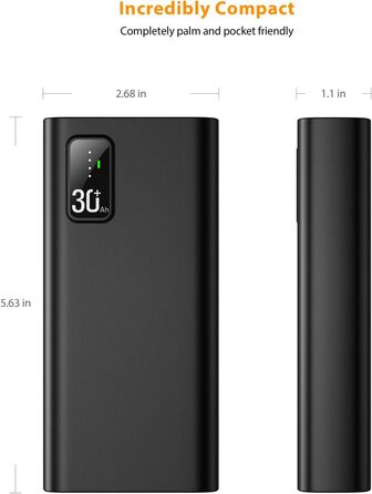 Швидка зарядка QC 3.0 PD 20 Вт USB, 3 виходи, 2 входи, акумулятор високої ємності, 26800mAh 22.5W