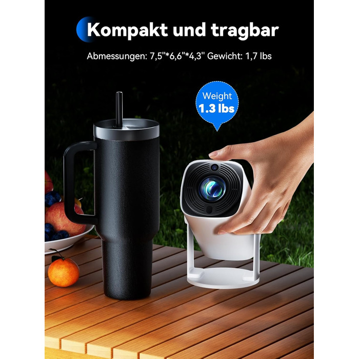 SOOMFON Mini Beamer 1080P: Портативний проєктор з Bluetooth, автотрапецеїдною корекцією та електричним фокусом. Сумісний з iPhone, Tablet, Laptop, TV Stick, HDMI, USB