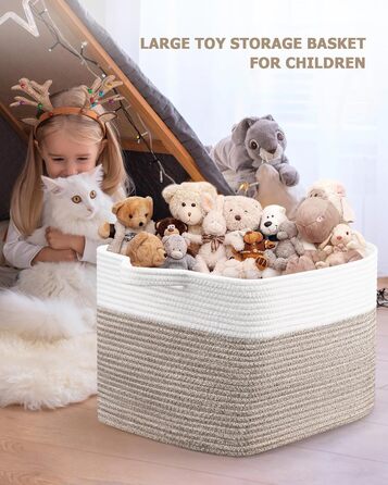 Кошики для білизни 2 шт. (63L) з бавовни, плетений, з ручками, для зберігання ковдр, одягу, іграшок, білий та коричневий