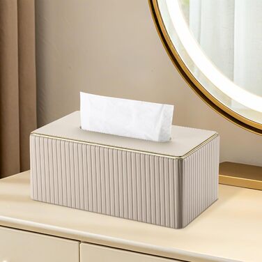 Склянка для серветок KINGFOM з золотим краєм, з PU шкіри, для вітальні, ванної кімнати та офісу (Бежева, прямокутна)