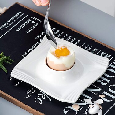 Серія Amparo, набір порцелянових підставок для яєць із 12 предметів кожен 4,5 дюйма / 11,5 * 11,5 * 2,5 см Чашка для яєць Тримач для яєць кремовий білий