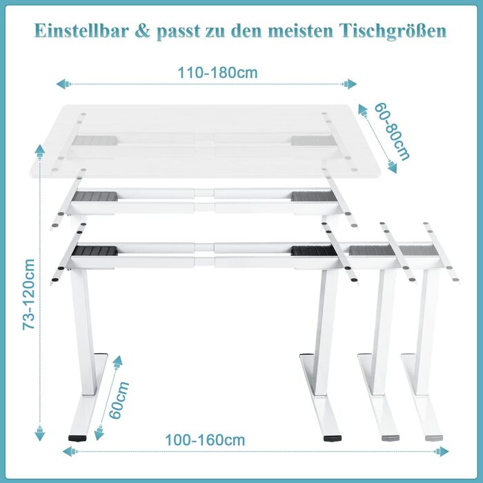 Електричний регульований стіл Homall з 2 моторами, підйом до 100 кг, телескопічний, з пам'яттю та захистом від зіткнень (білий)
