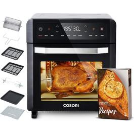 Фритюрниця повітряна COSORI 12L з 11 функціями, сушка, ферментація, подвійне нагрівання, вікно огляду, Airfryer XXL, міні-піч, рецепти, 7 аксесуарів, 220°C, срільно-чорний колір