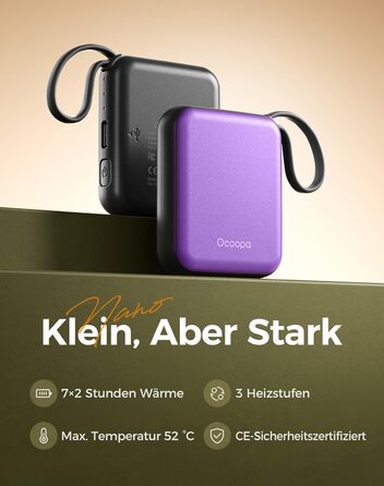 Електричні грілки для рук OCOOPA UT5 Nano Violett (2 шт), 4000mAh, 3 режими, до 52°C, USB, для зими, подорожей, спорту