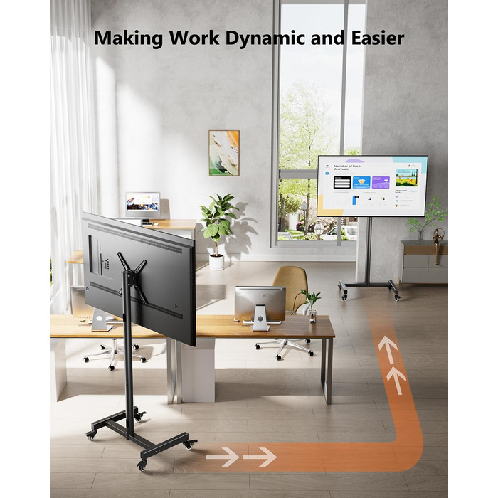 Підставка для телевізора на коліщатках для 17-50 дюймів, поворот 180°, регулювання висоти, VESA 300x300 мм, до 30 кг