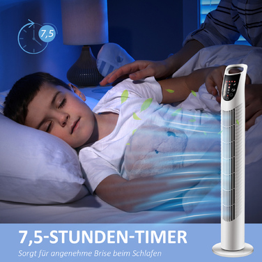 Вежа-вентилятор, 3 режими роботи, безшумний режим, таймер, пульт керування, 18x78,5 см, білий
